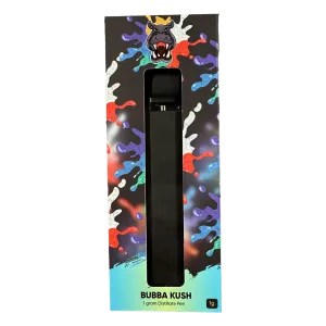 Bubba Kush 1g distillate vape pen in colorful packaging with hippo logo