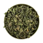 Top-down view of Death Bubba Shake cannabis blend packed in a round tin