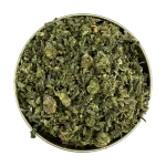 Rockstar Shake cannabis blend filled to the top of a round tin, finely ground