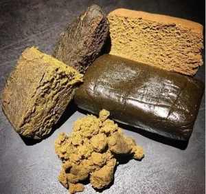 Different varieties of hash blocks showing textures and colors.
